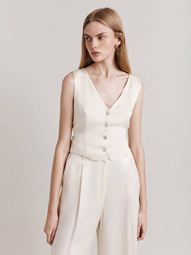 Ghost Eden Cropped Satin Waistcoat, Ivory