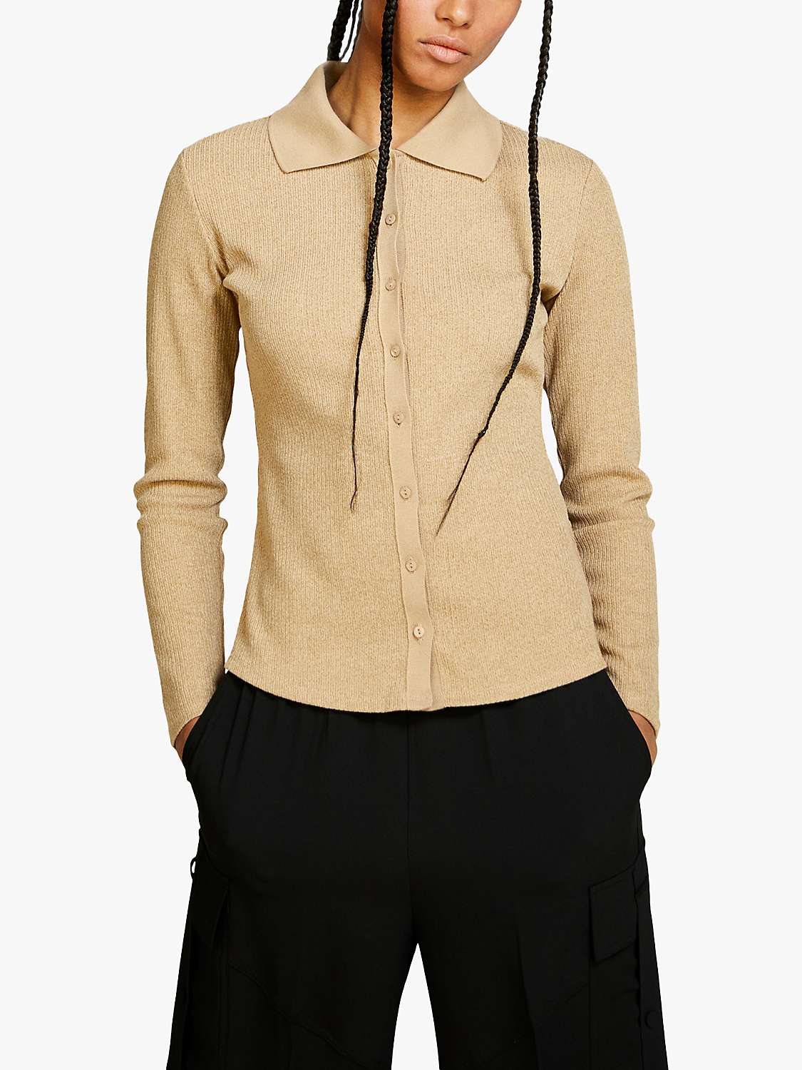 Buy SISLEY Fitted Ribbed Shirt, Beige Online at johnlewis.com