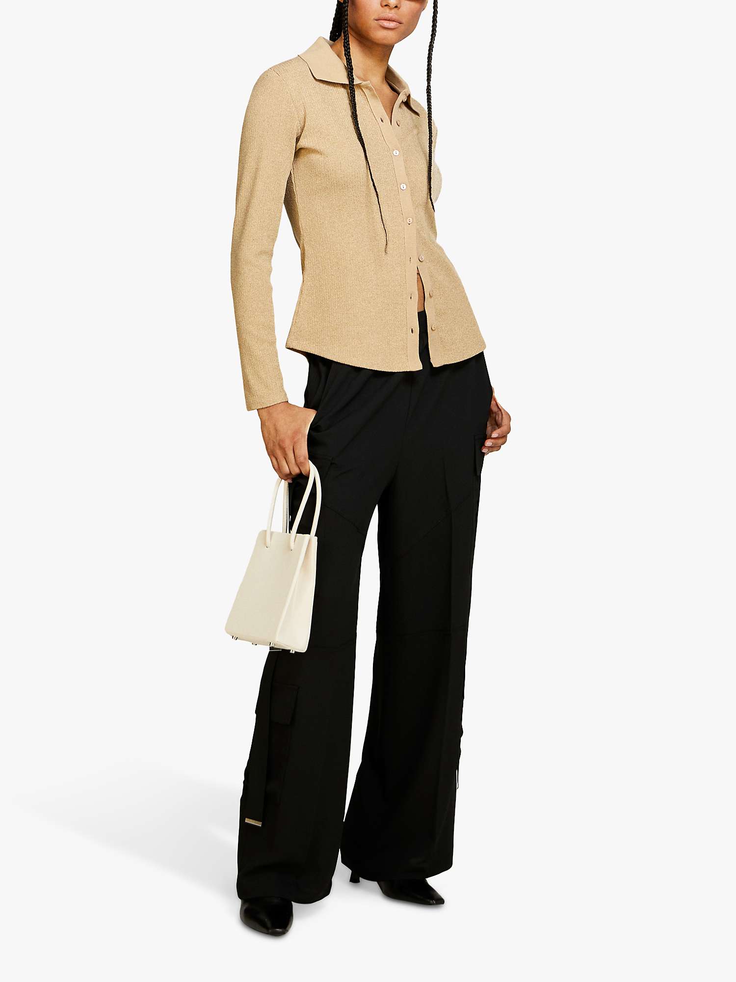 Buy SISLEY Fitted Ribbed Shirt, Beige Online at johnlewis.com
