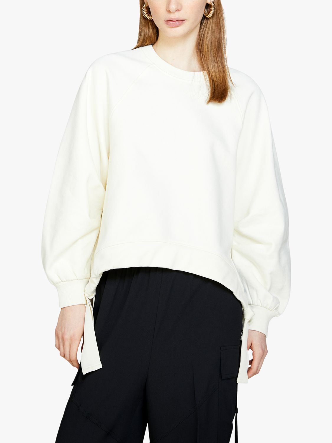 Buy SISLEY Oversized Drawstring Cotton Sweatshirt, Cream Online at johnlewis.com