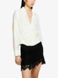 SISLEY Deep V-Neck Ruched Front Blouse, Cream