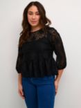 KAFFE Paula Lace 3/4 Sleeve Blouse, Black