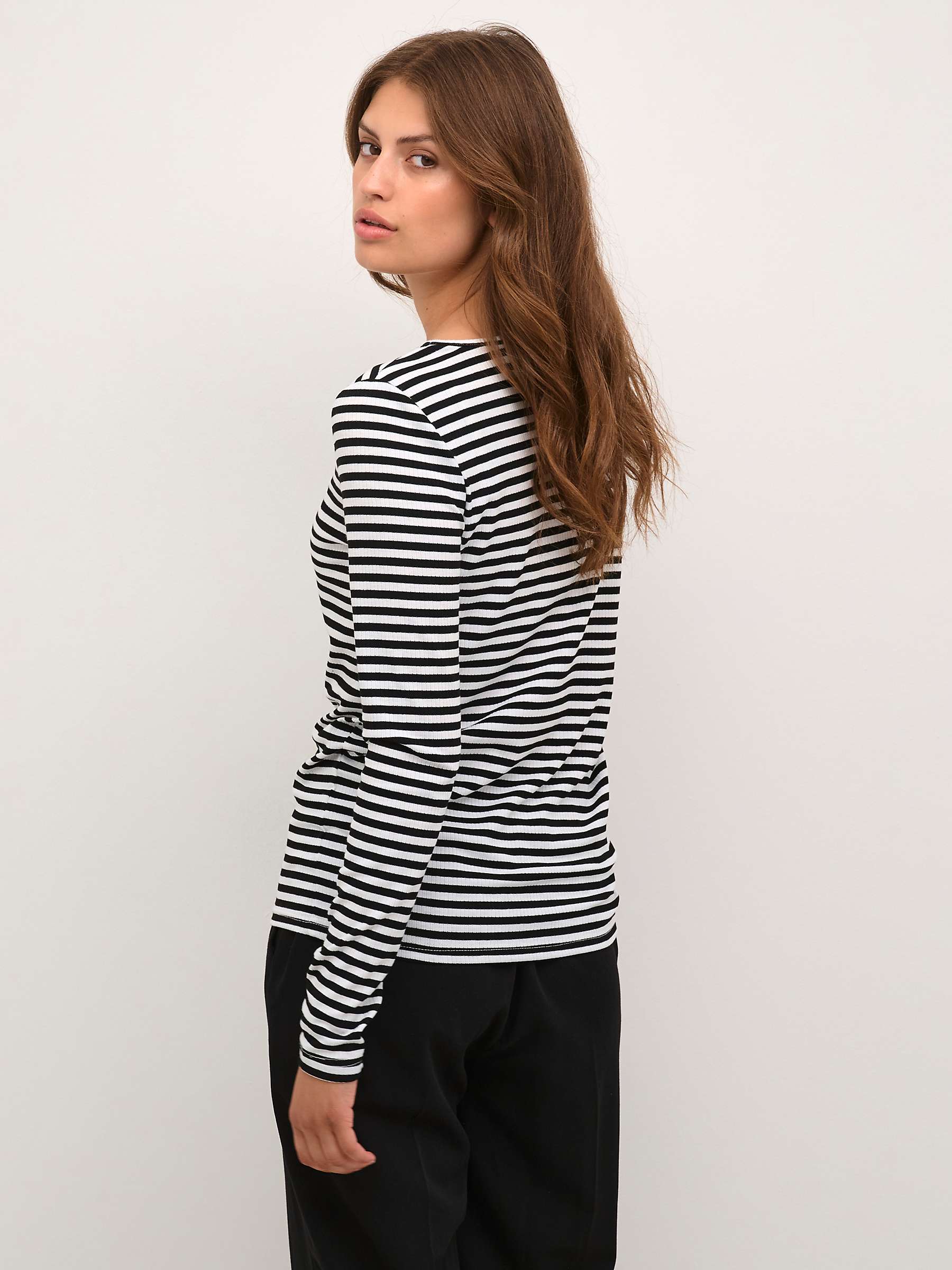 Buy KAFFE Benedikte Long Sleeve Striped T-Shirt, Black/Chalk Stripe Online at johnlewis.com