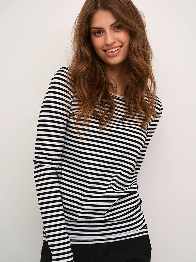 KAFFE Benedikte Long Sleeve Striped T-Shirt, Black/Chalk Stripe