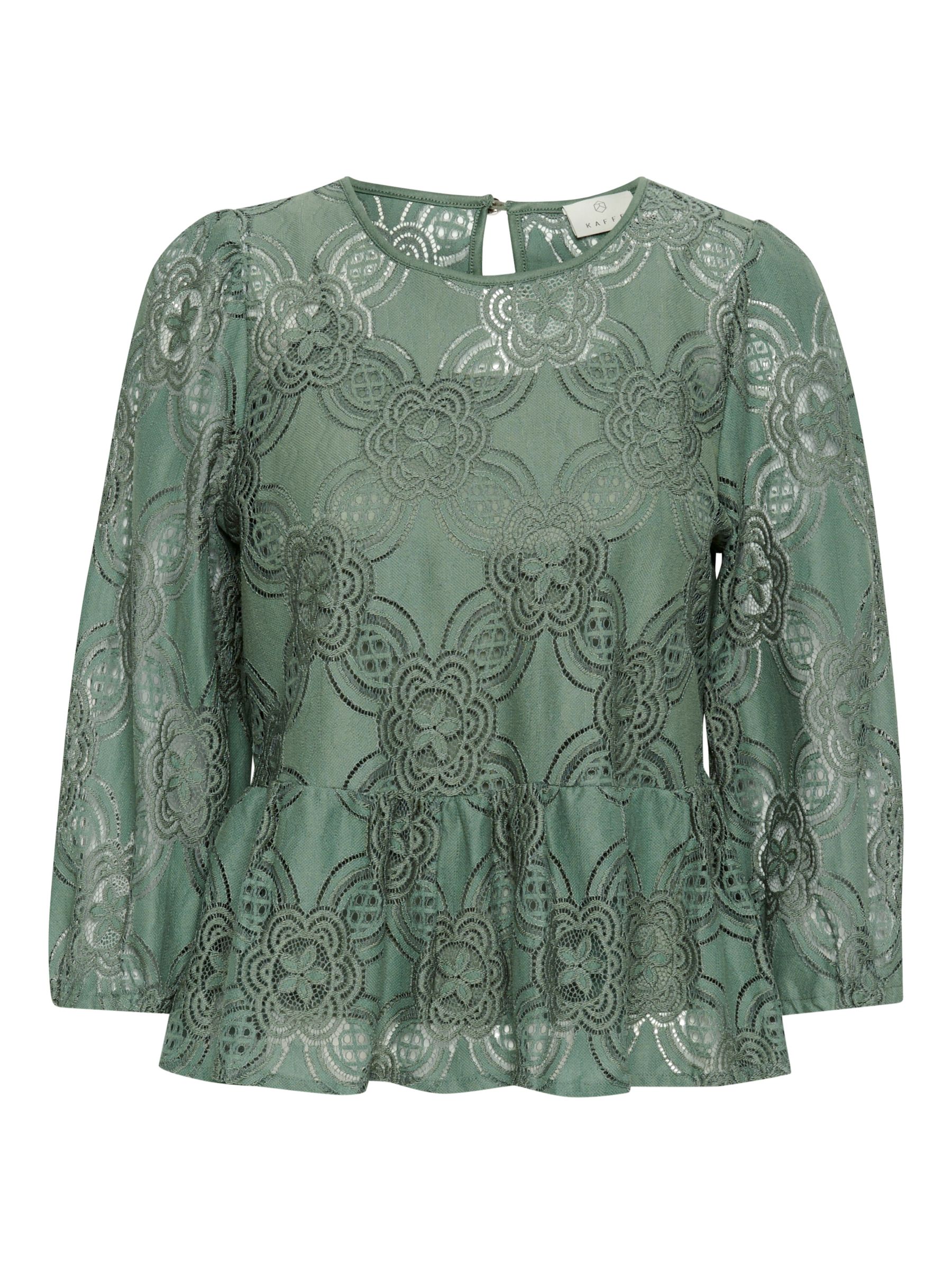 Buy KAFFE Paula Lace Peplum Detail Blouse, Laurel Wreath Online at johnlewis.com