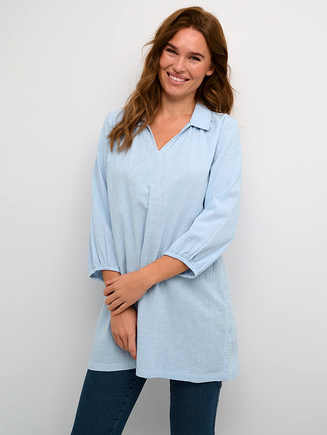KAFFE Emily Casual Fit Johnny Collar Tunic, Chambray Blue