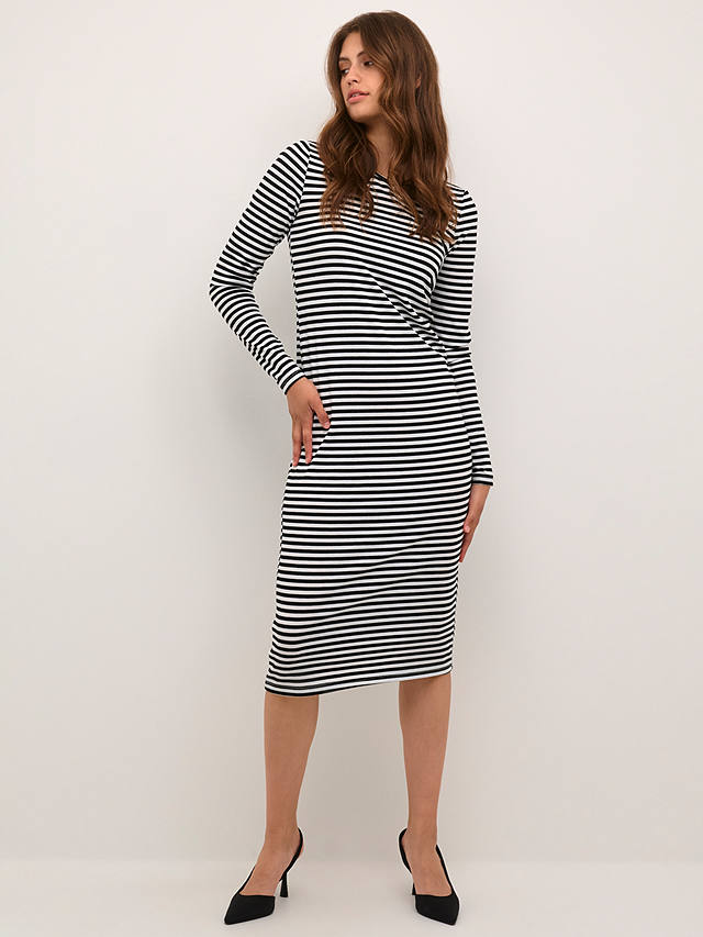 KAFFE Benedikte Jersey Long Sleeve Dress, Black/Chalk Stripe