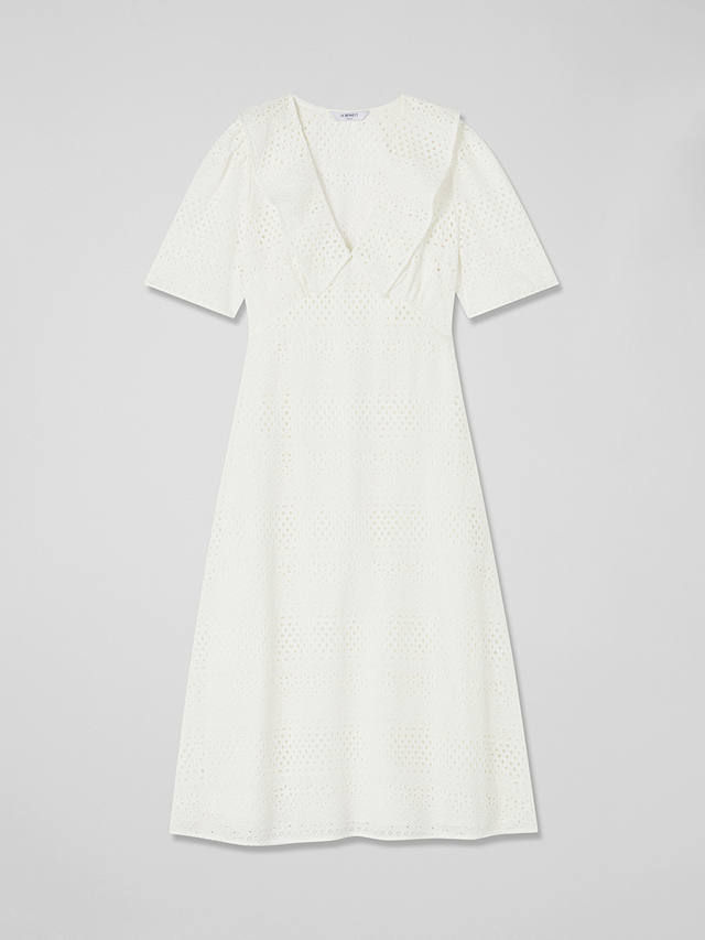 L.K.Bennett Ella Broderie Anglaise Midi Dress, White