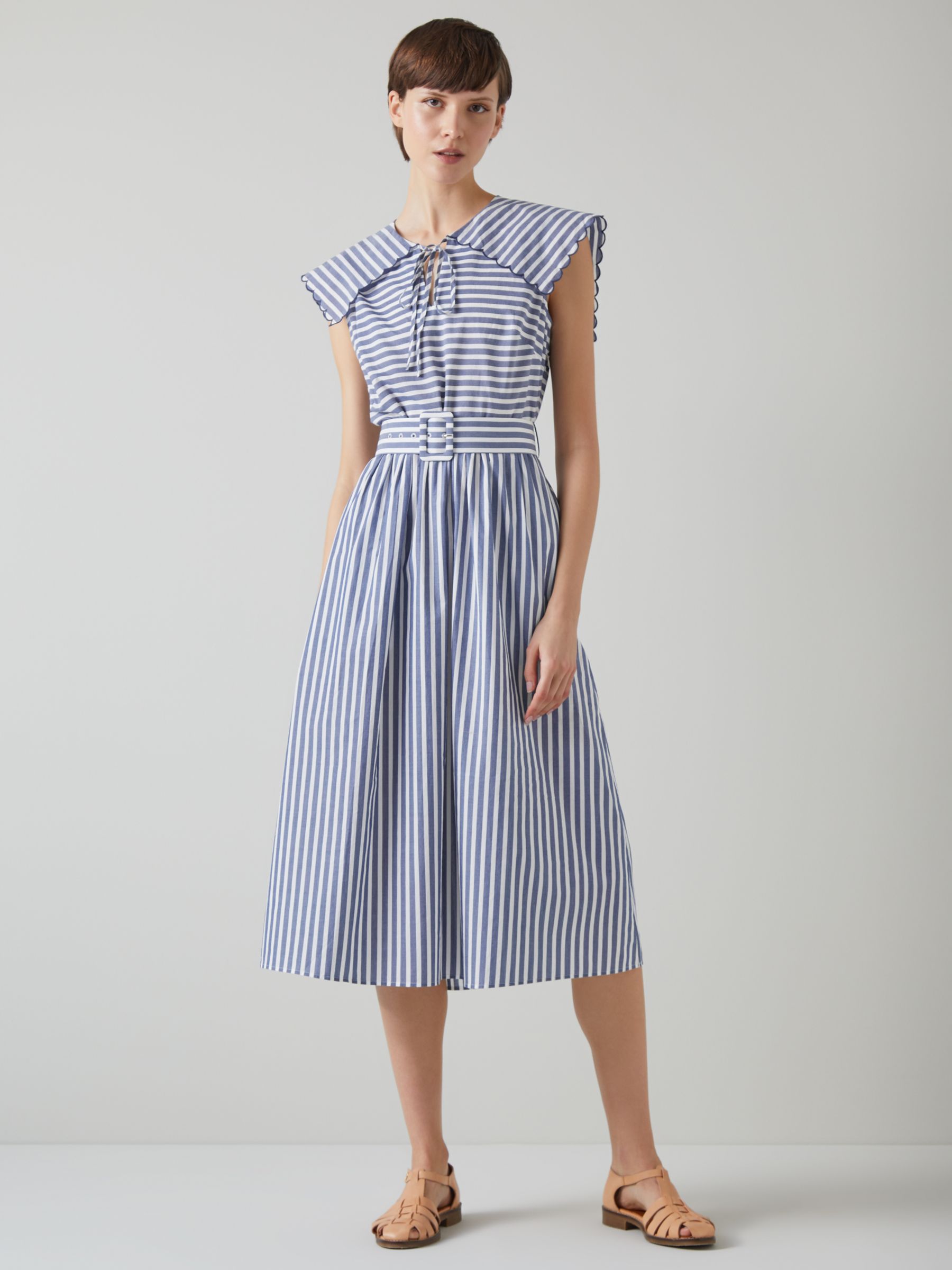 L.K.Bennett Beau Stripe Midi Dress, Navy/Cream at John Lewis & Partners
