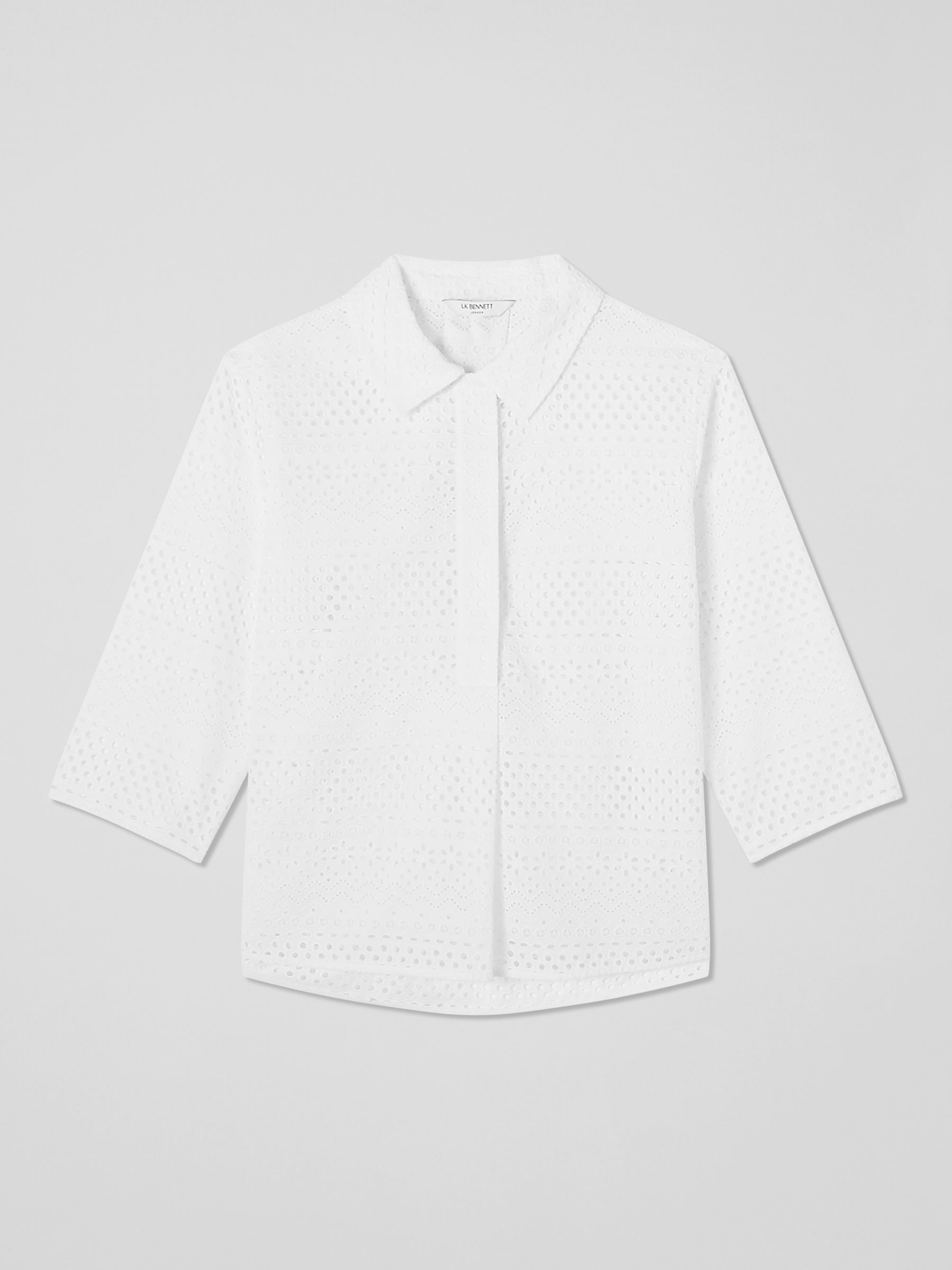 L.K.Bennett Edie Broderie Anglaise Relaxed Fit Shirt, White, 6