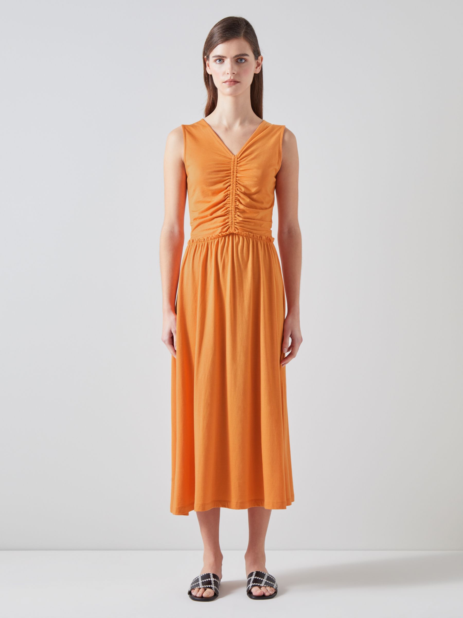 L.K.Bennett Claud Ruched Sleeveless Dress, Burnt Orange at John Lewis ...