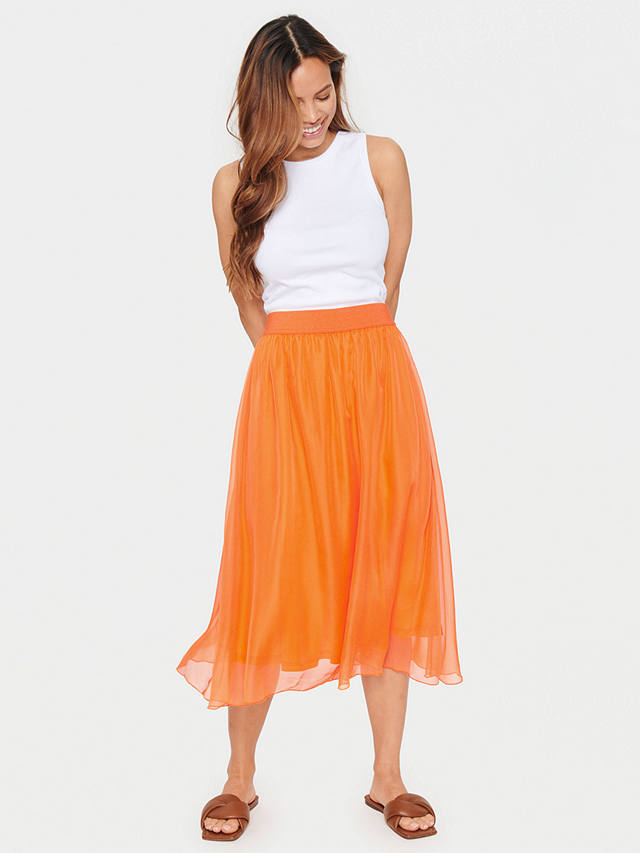 Saint Tropez Coral Midi Mesh Skirt, Orange Peel