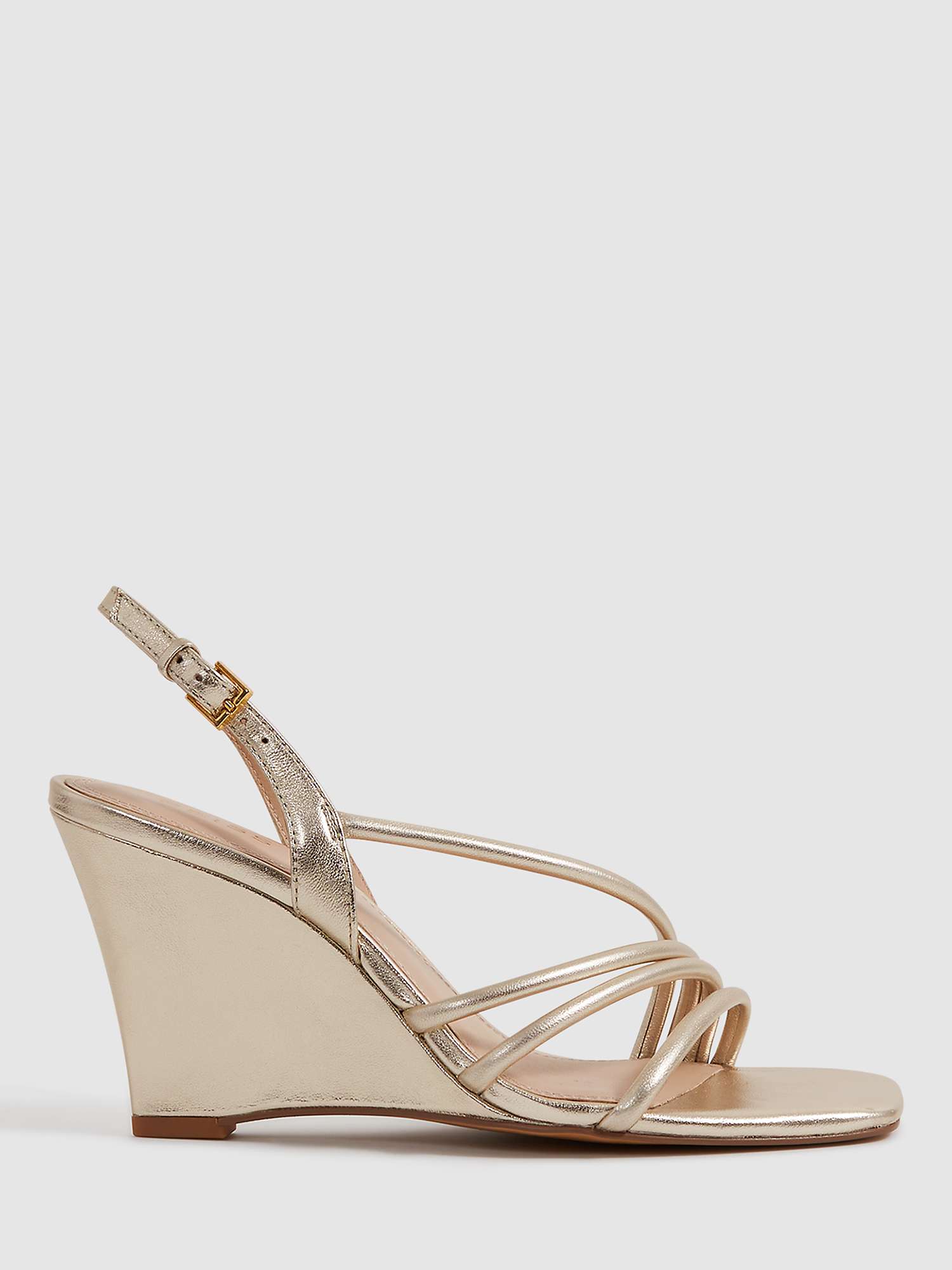Buy Reiss Anya Strappy Leather Wedge Sandals, Gold Online at johnlewis.com