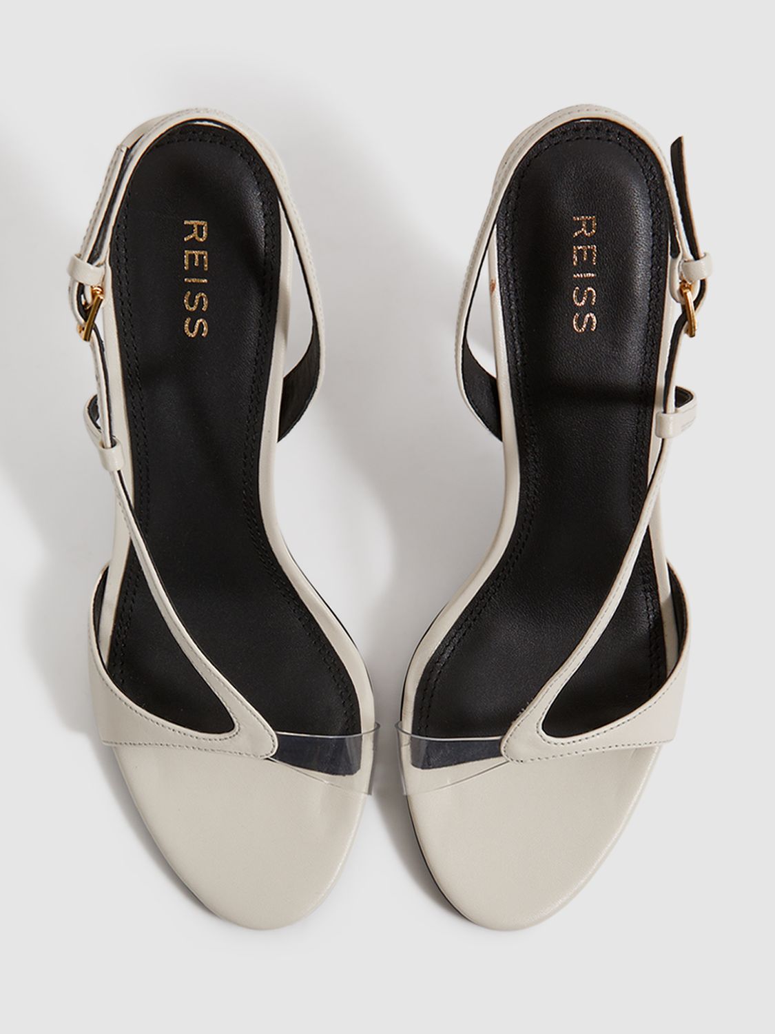 Reiss Joy Asymmetric Heel Sandals, White, 3