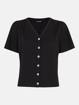 Whistles Maeve V-Neck Button Front Top, Black