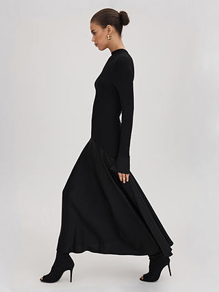 FLORERE Dual Fabric Maxi Dress, Black