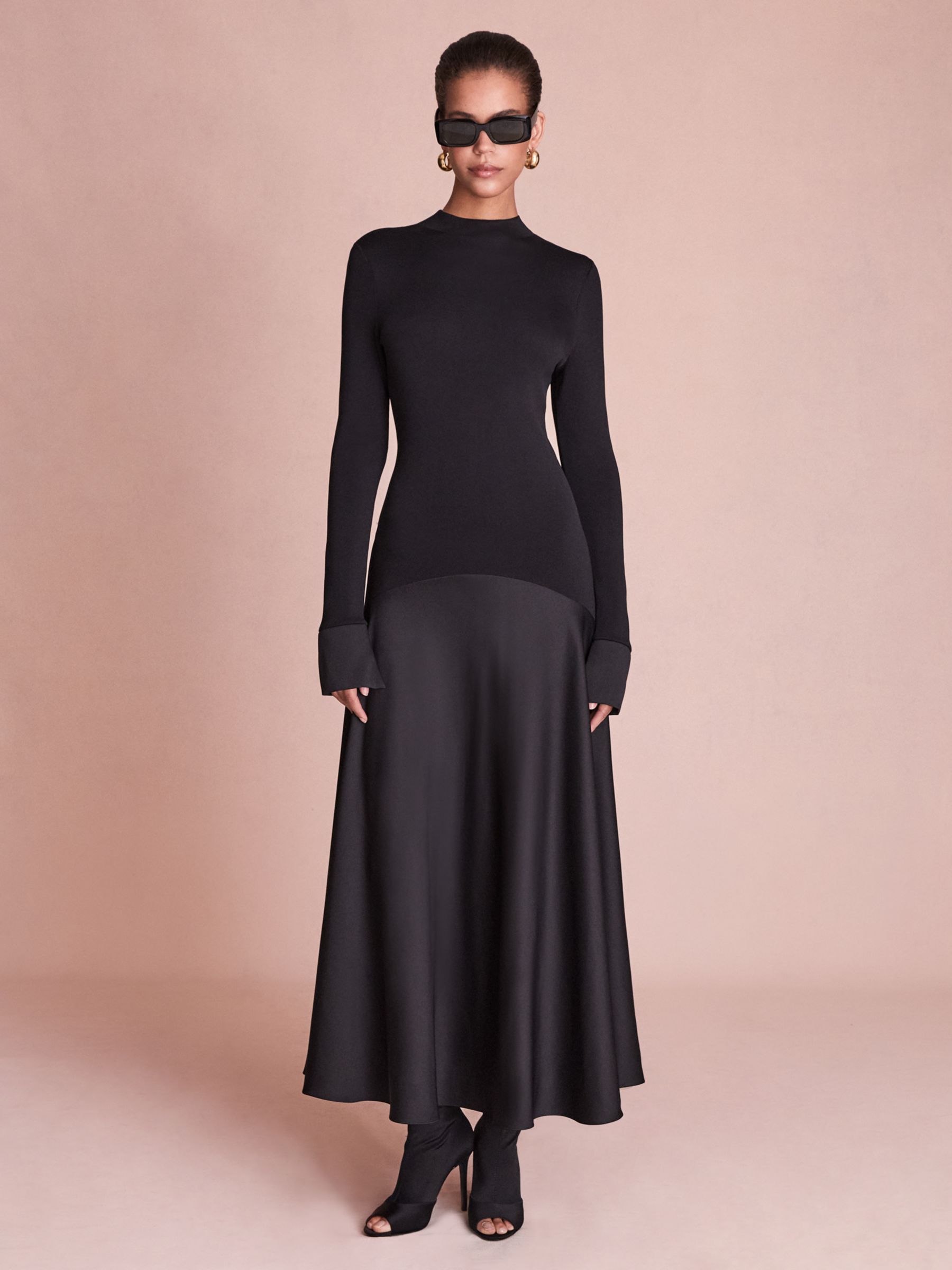 FLORERE Dual Fabric Maxi Dress, Black, 6