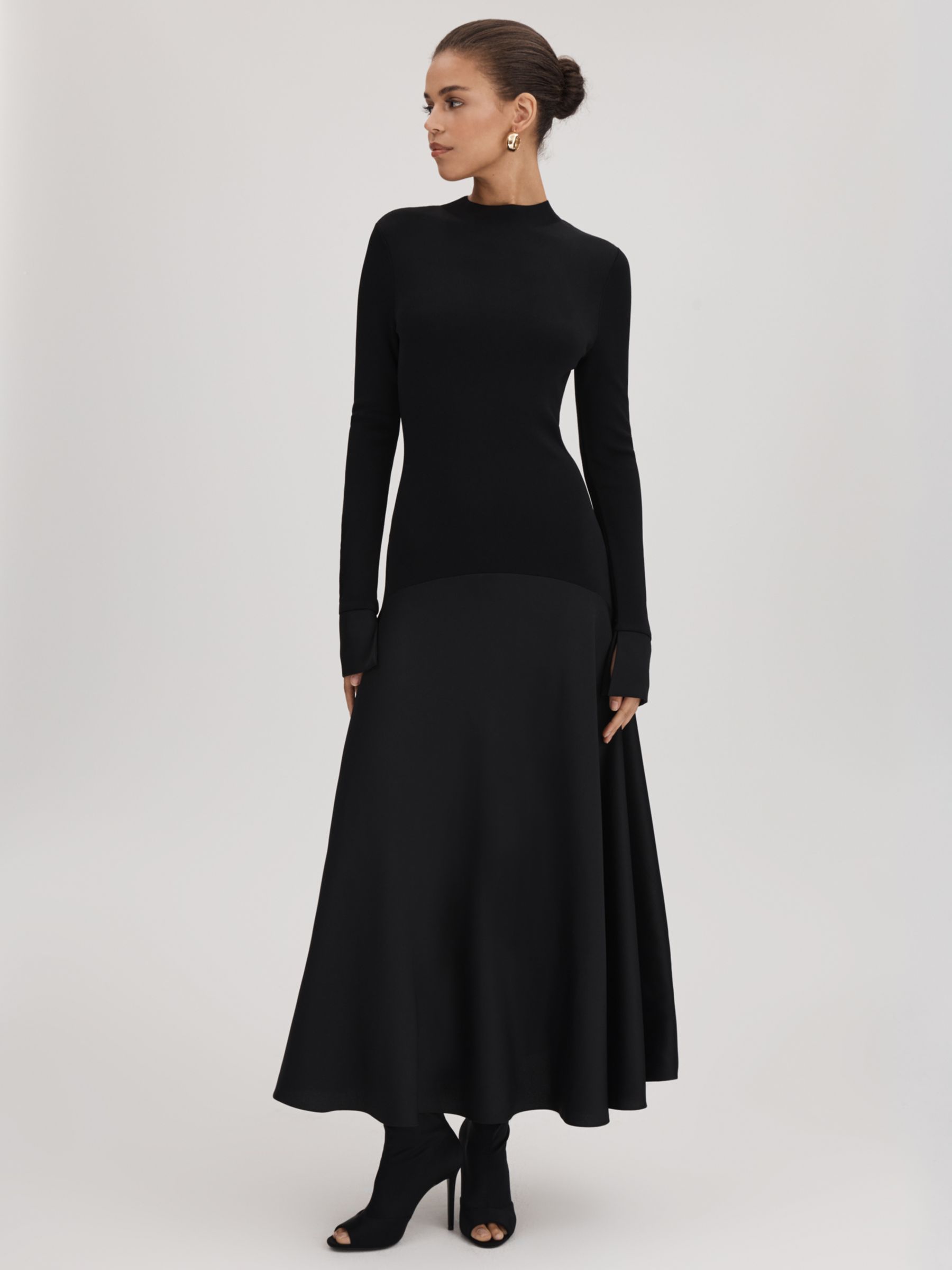FLORERE Dual Fabric Maxi Dress, Black, 6
