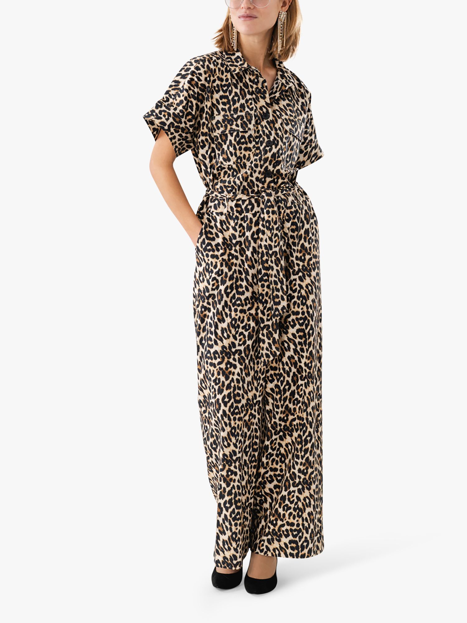 Lollys Laundry Mathilde Leopard Print Jumpsuit, Brown/Multi, XXL