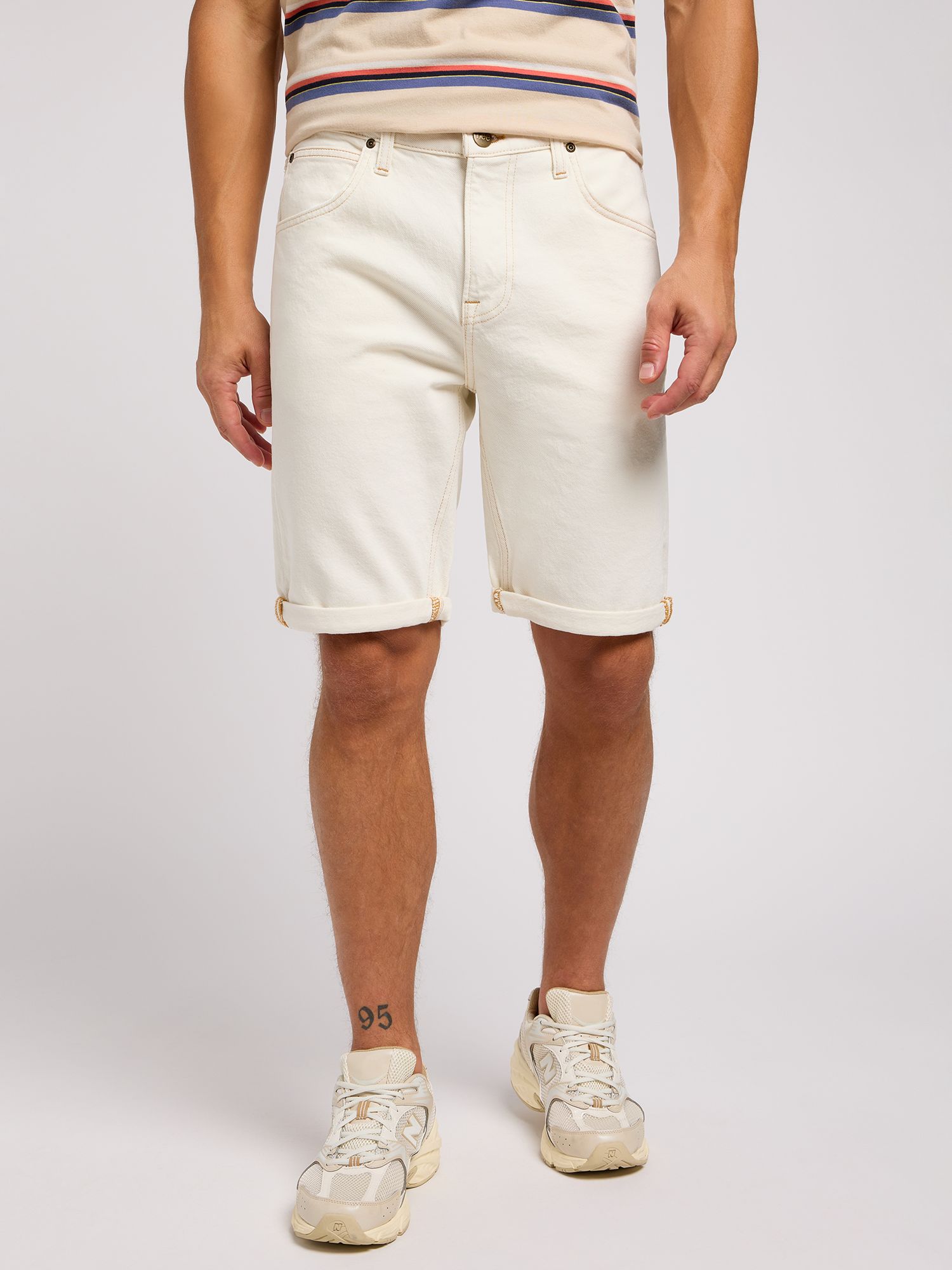 Lee 5 Pocket Contrast Stitch Denim Shorts, Clean White, 30R