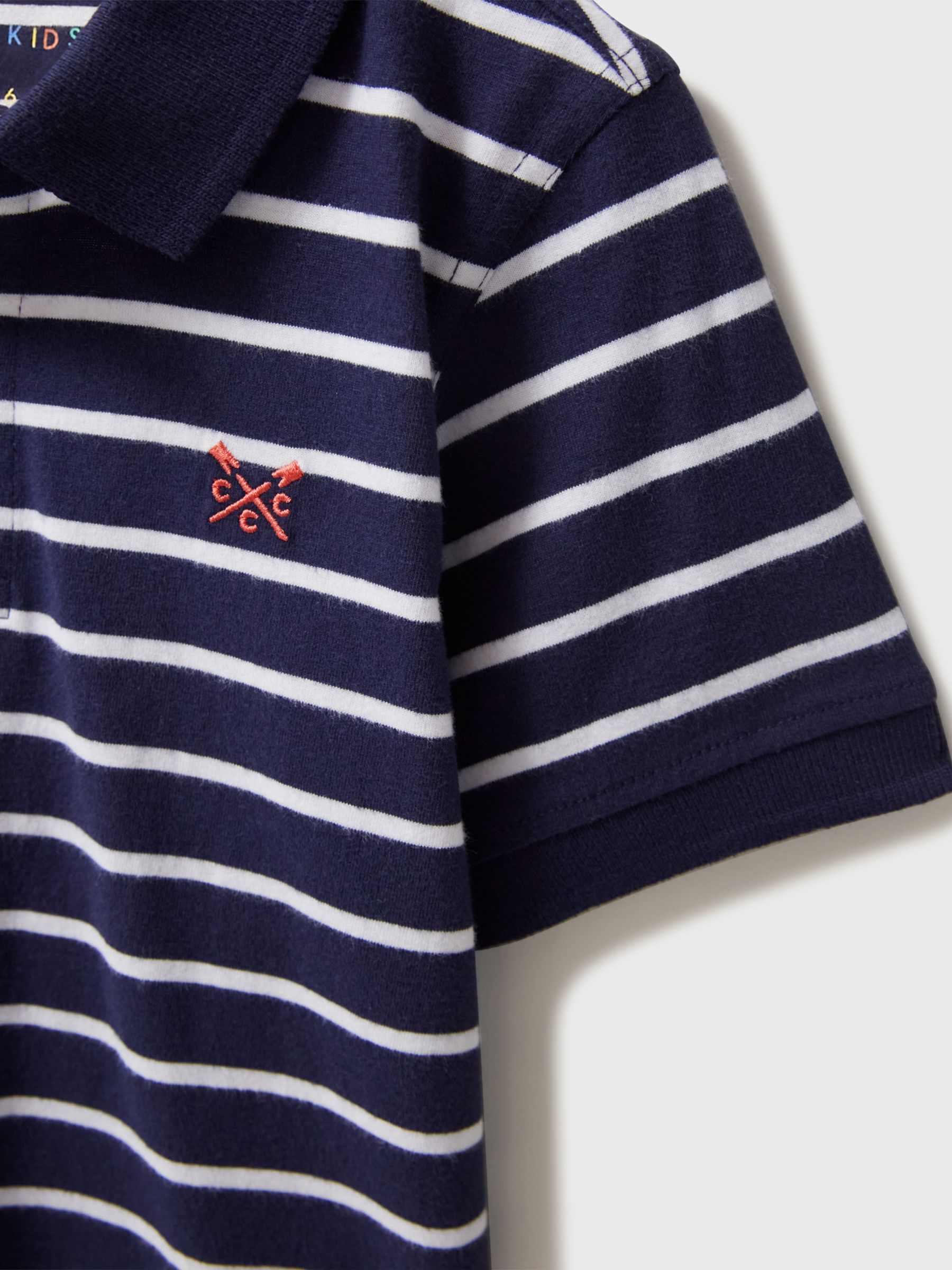 Crew Clothing Kids' Striped Pique Short Sleeved Polo Shirt, Navy/White, 11-12 years