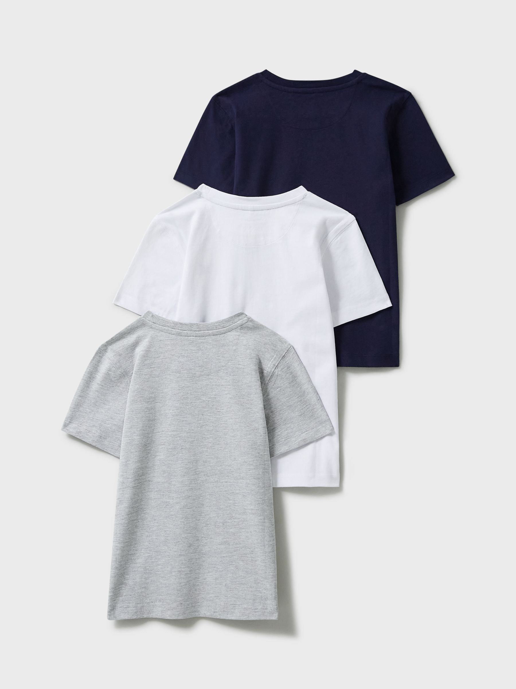 Crew Clothing Kids' Plain Cotton T-Shirts, Pack of 3, Grey/White/Navy, 3-4 years