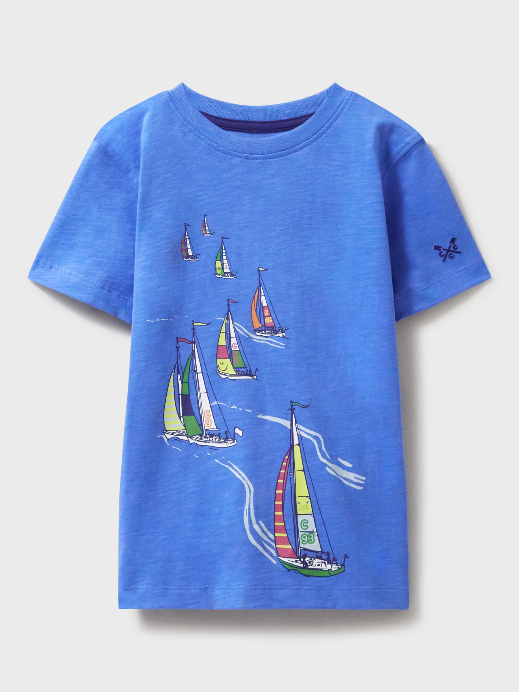 Crew Clothing Kids' Graphic Short Sleeved T-Shirt, Blue/Multi, 8-9 years