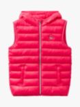 Benetton Kids' Hooded Puffer Gilet, Magenta Red