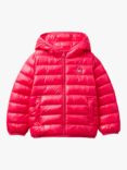 Benetton Kids' Hooded Puffer Jacket, Magenta Red