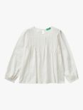 Benetton Kids' Cotton Pintuck Textured Muslin Shirt, Cream