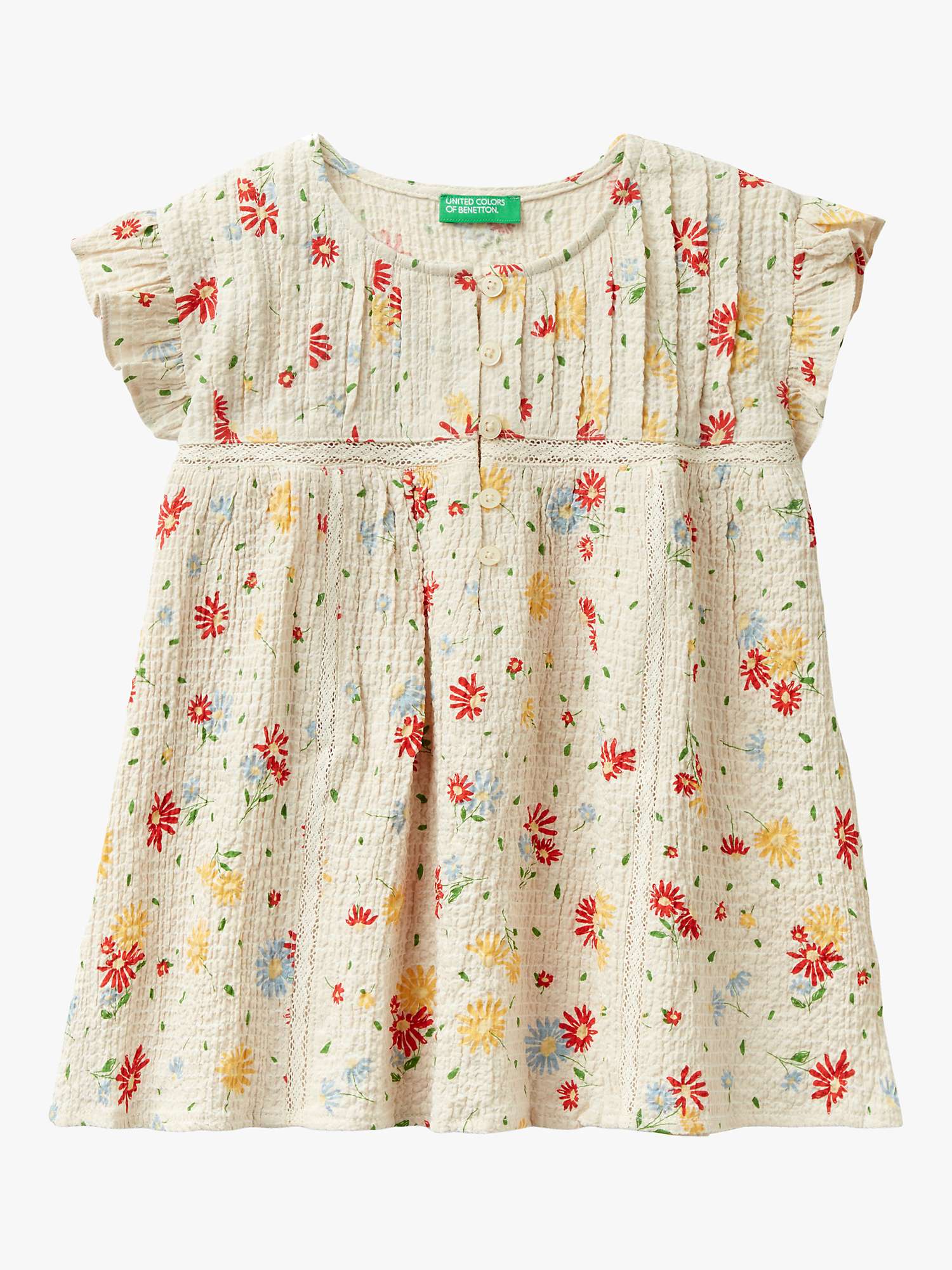 Buy Benetton Kids' Floral Print Crepon Shirt, Cream/Multi Online at johnlewis.com