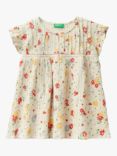Benetton Kids' Floral Print Crepon Shirt, Cream/Multi