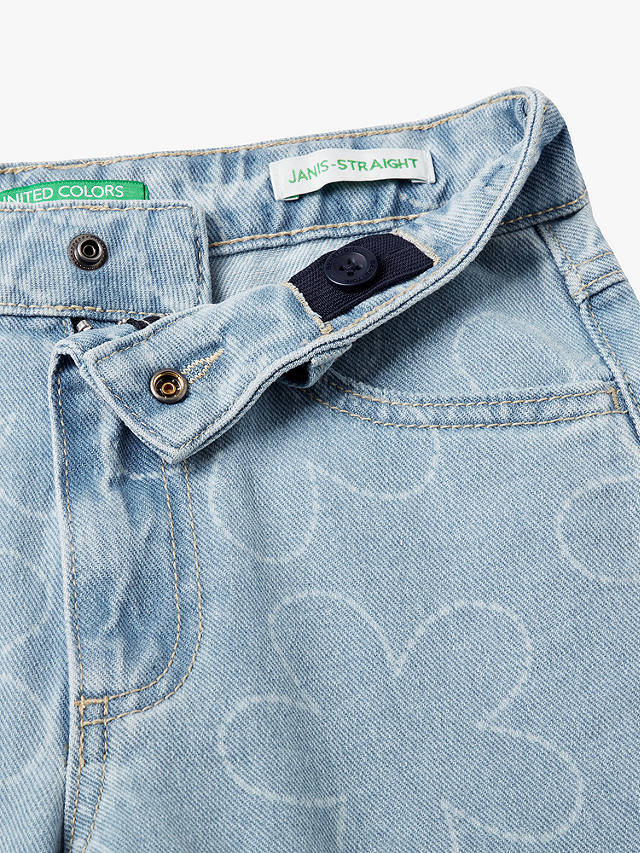 Benetton Kids' Floral Corrosion Print Denim Jeans, Blue