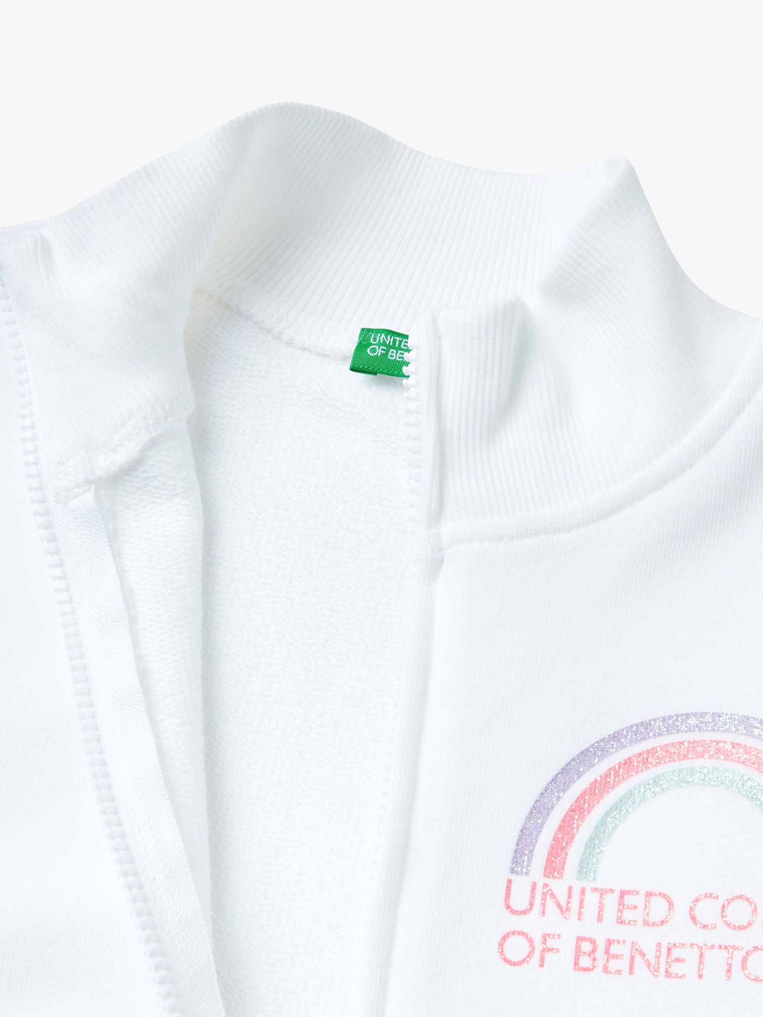 Buy Benetton Kids' Logo Zip Through Rib Neck Sweatshirt, White/Multi Online at johnlewis.com
