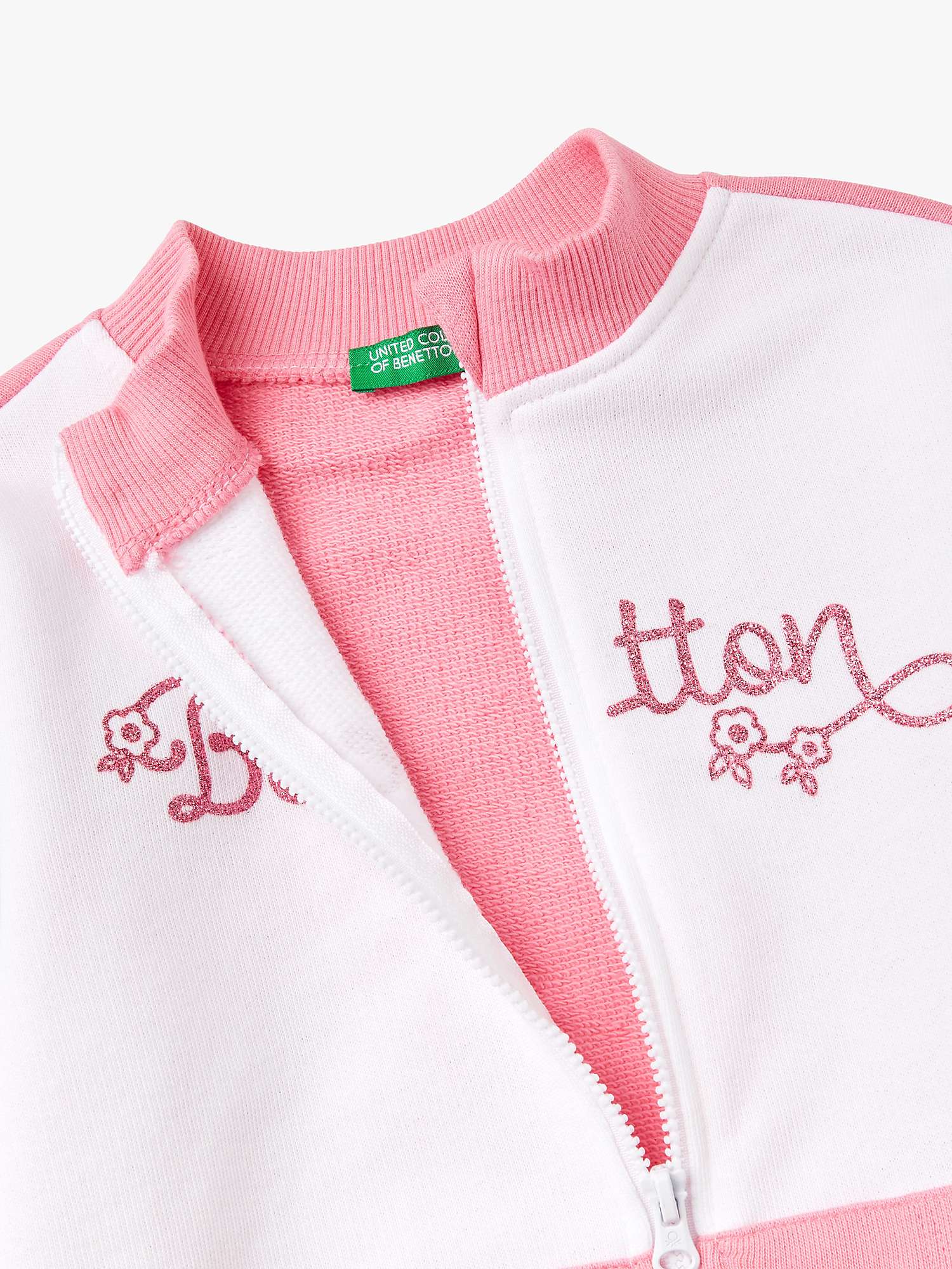 Buy Benetton Kids' Logo Zip Through Sweatshirt, White/Multi Online at johnlewis.com