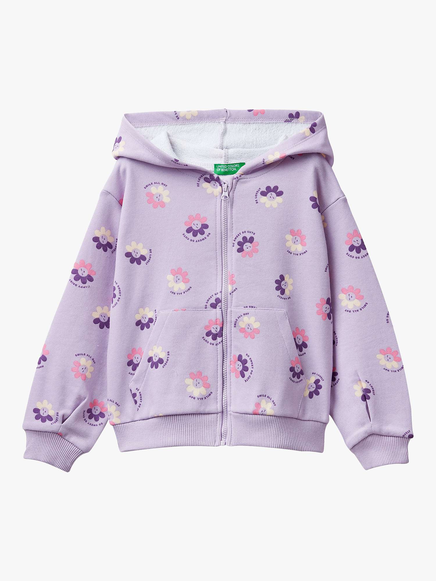 Buy Benetton Kids' Floral Print Zip Through Hoodie, Purple/Multi Online at johnlewis.com