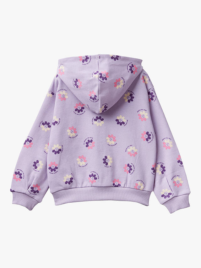 Benetton Kids' Floral Print Zip Through Hoodie, Purple/Multi