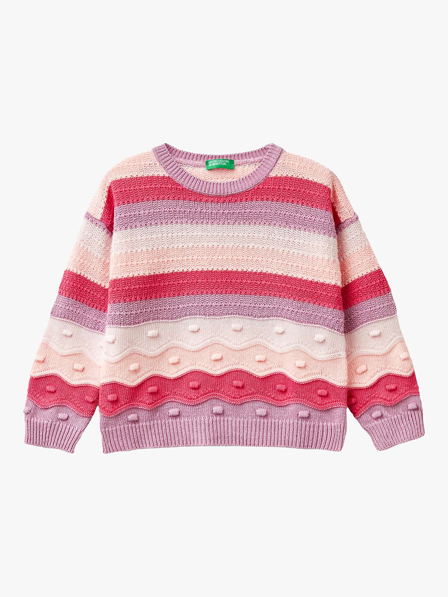 Buy Benetton Kids' Stripe Textured Knit Crew Neck Jumper, Pink/Multi Online at johnlewis.com