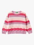 Benetton Kids' Stripe Textured Knit Crew Neck Jumper, Pink/Multi