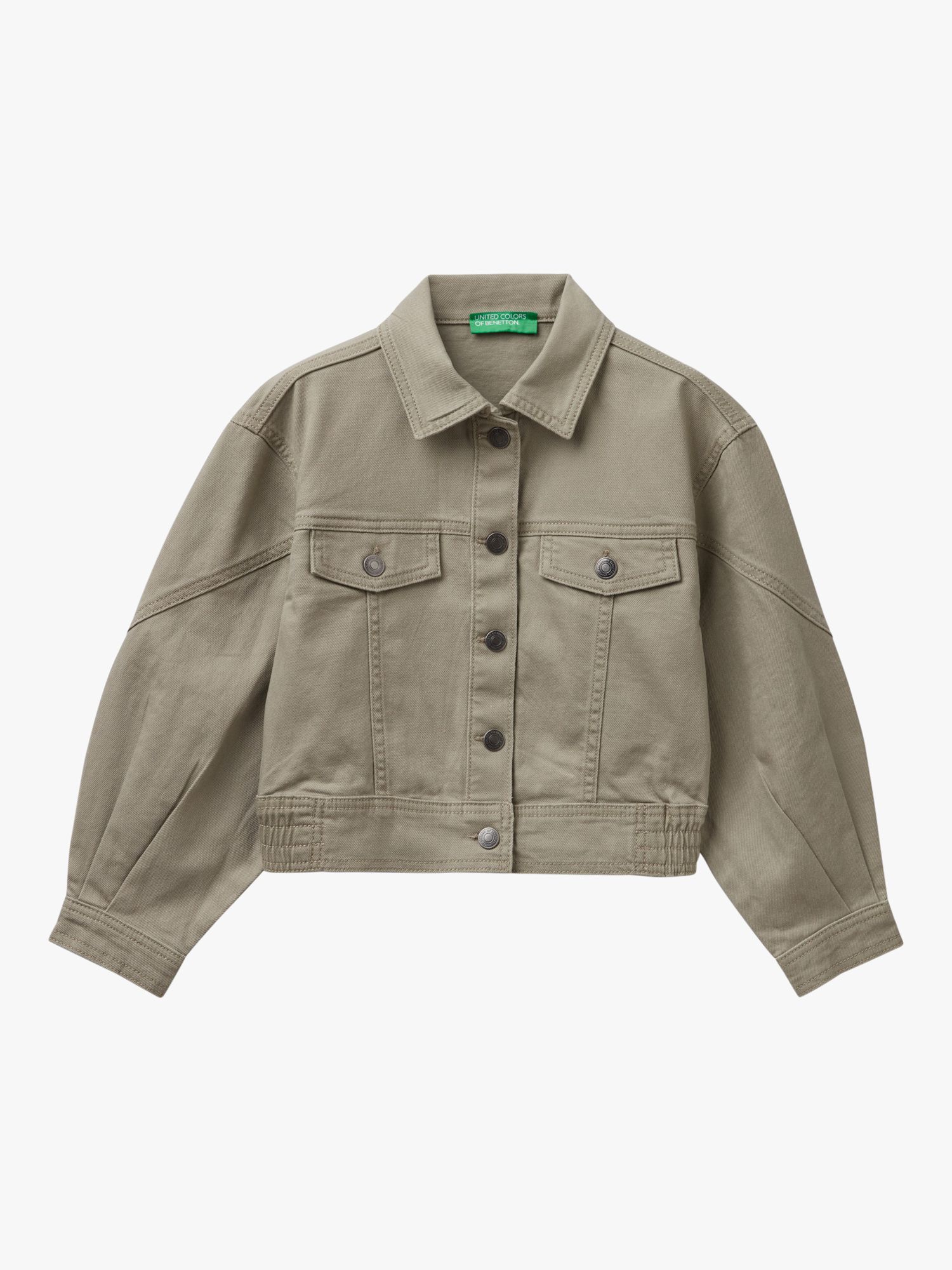 Benetton Kids' Collared Denim Jacket, Military Green, 8-9 years