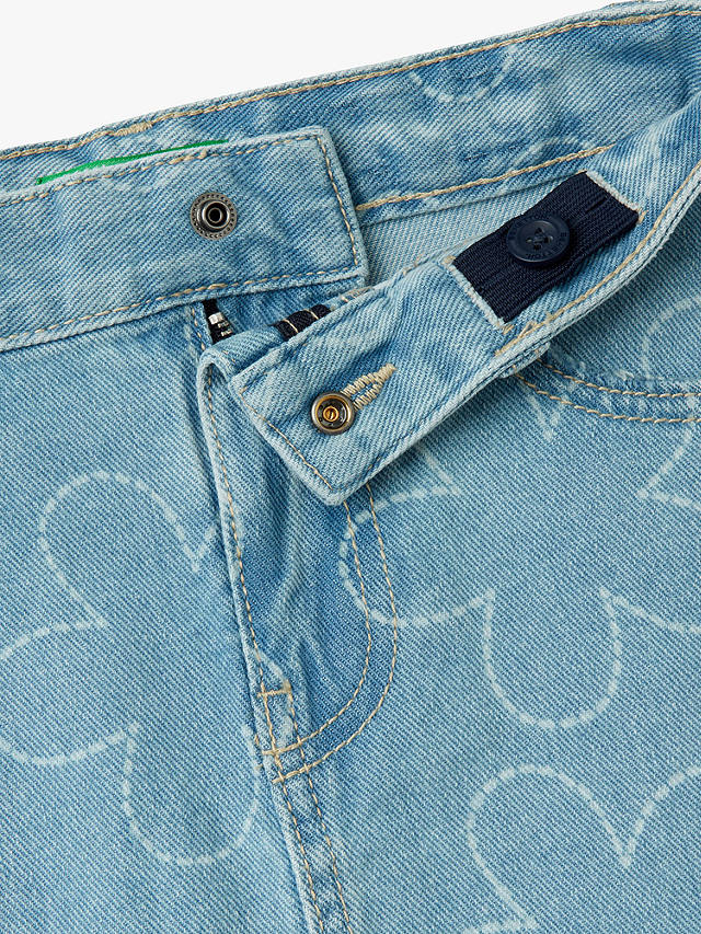 Benetton Kids' Floral Corrosion Print Denim Skirt, Blue