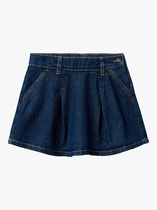 Benetton Kids' Embroidered Box Pleat Denim Skirt, Blue