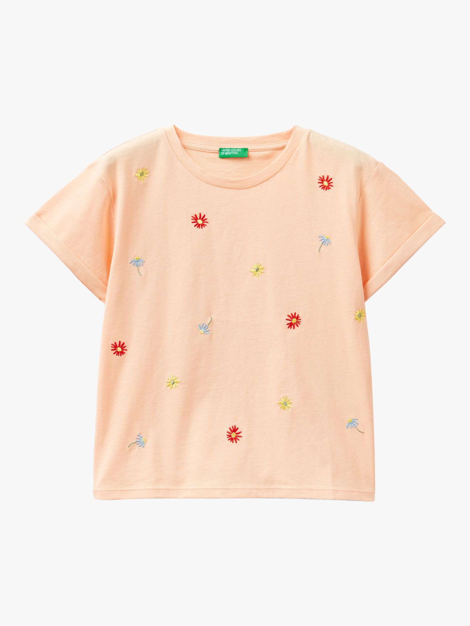 Benetton Kids' Cotton Floral Embroidered T-Shirt, Dark Powder, 6-7 years