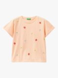 Benetton Kids' Cotton Floral Embroidered T-Shirt