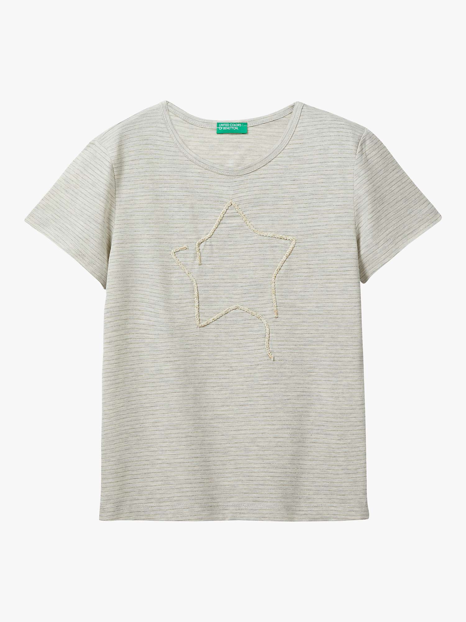 Buy Benetton Kids' Stitch Cord Broken Star Short Sleeve T-Shirt, Grey Melange Online at johnlewis.com