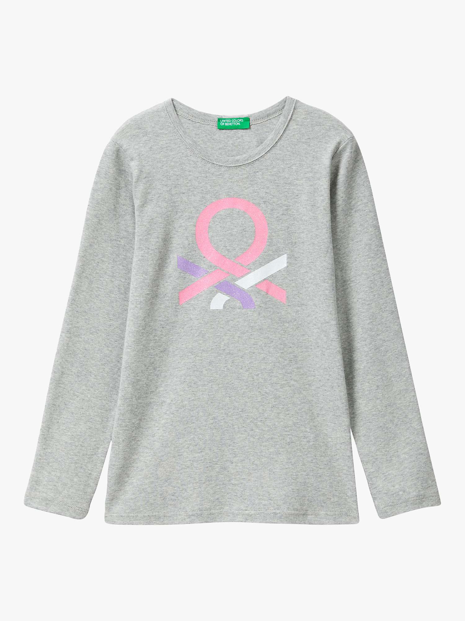Buy Benetton Kids' Glitter Logo Long Sleeve T-Shirt, Medium Melange Grey Online at johnlewis.com