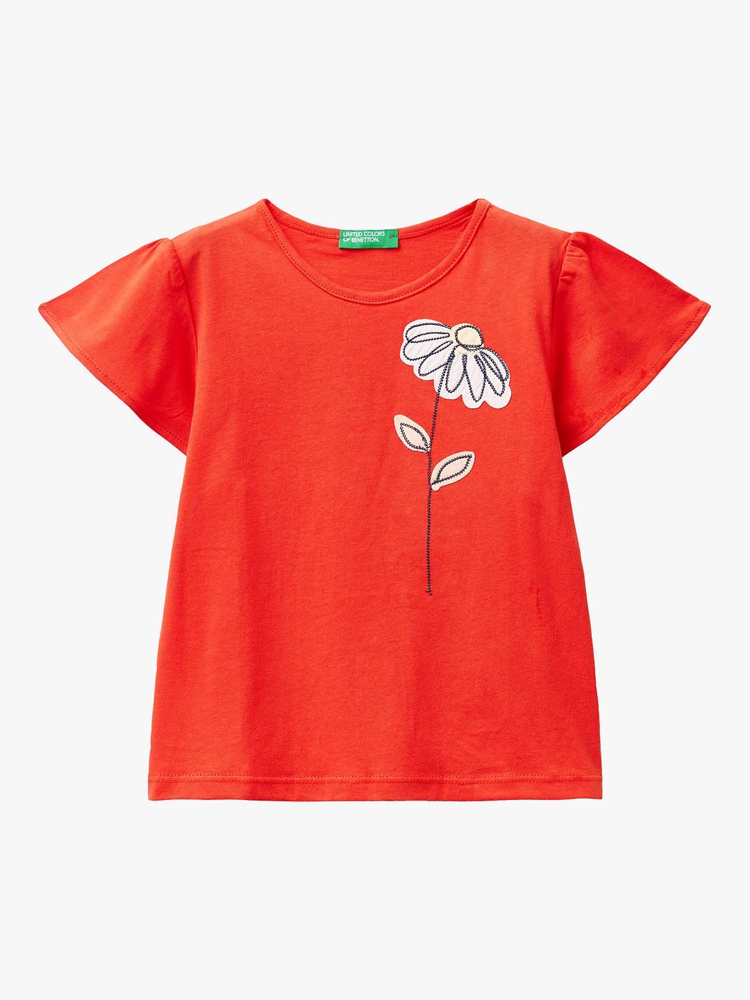 Benetton Kids' Flower Bell Sleeve T-Shirt, Bright Red