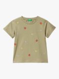 Benetton Kids' Cotton Floral Embroidered T-Shirt