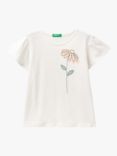 Benetton Kids' Flower Bell Sleeve T-Shirt, Cream