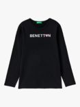 Benetton Kids' Logo Heart Long Sleeve T-Shirt, Black